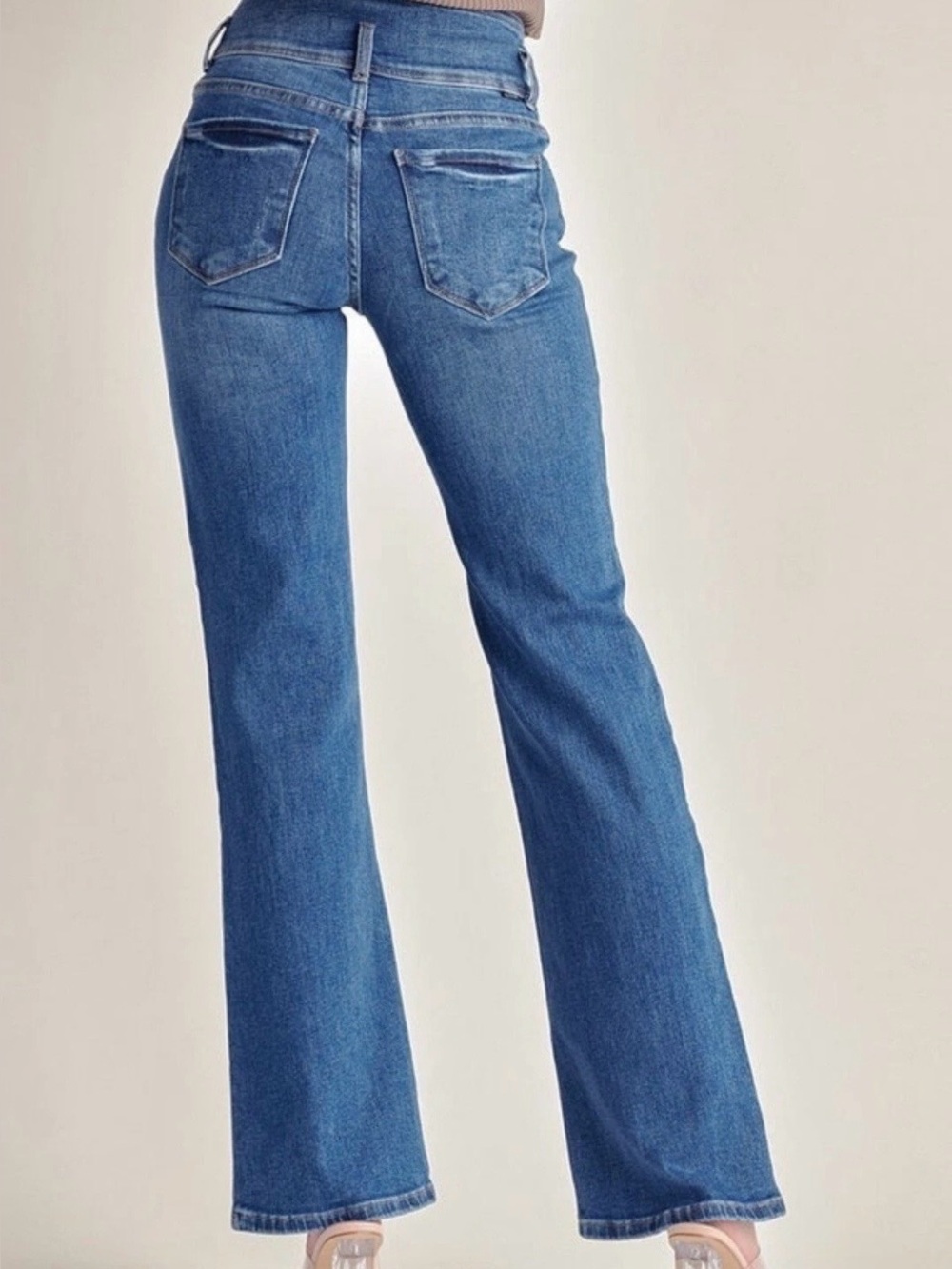 Risen Triple Button High Rise Straight Jeans Distressed RDP5195 - Picture 2 of 10